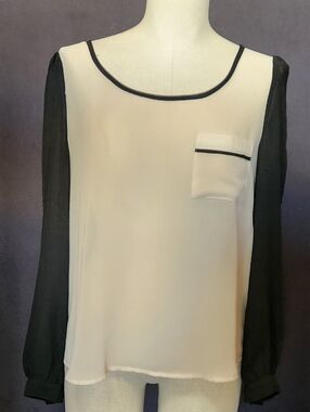 Two-Tone Black and Cream Blouse